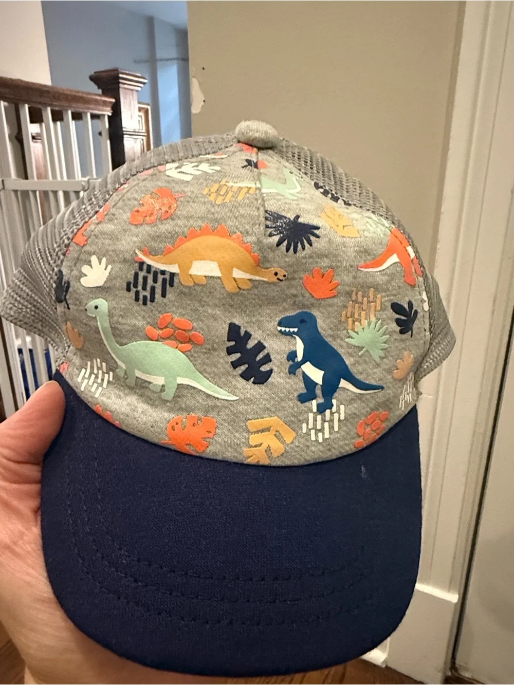 Kids Dinosaur Caps - Grey & Navy (Set of 2)